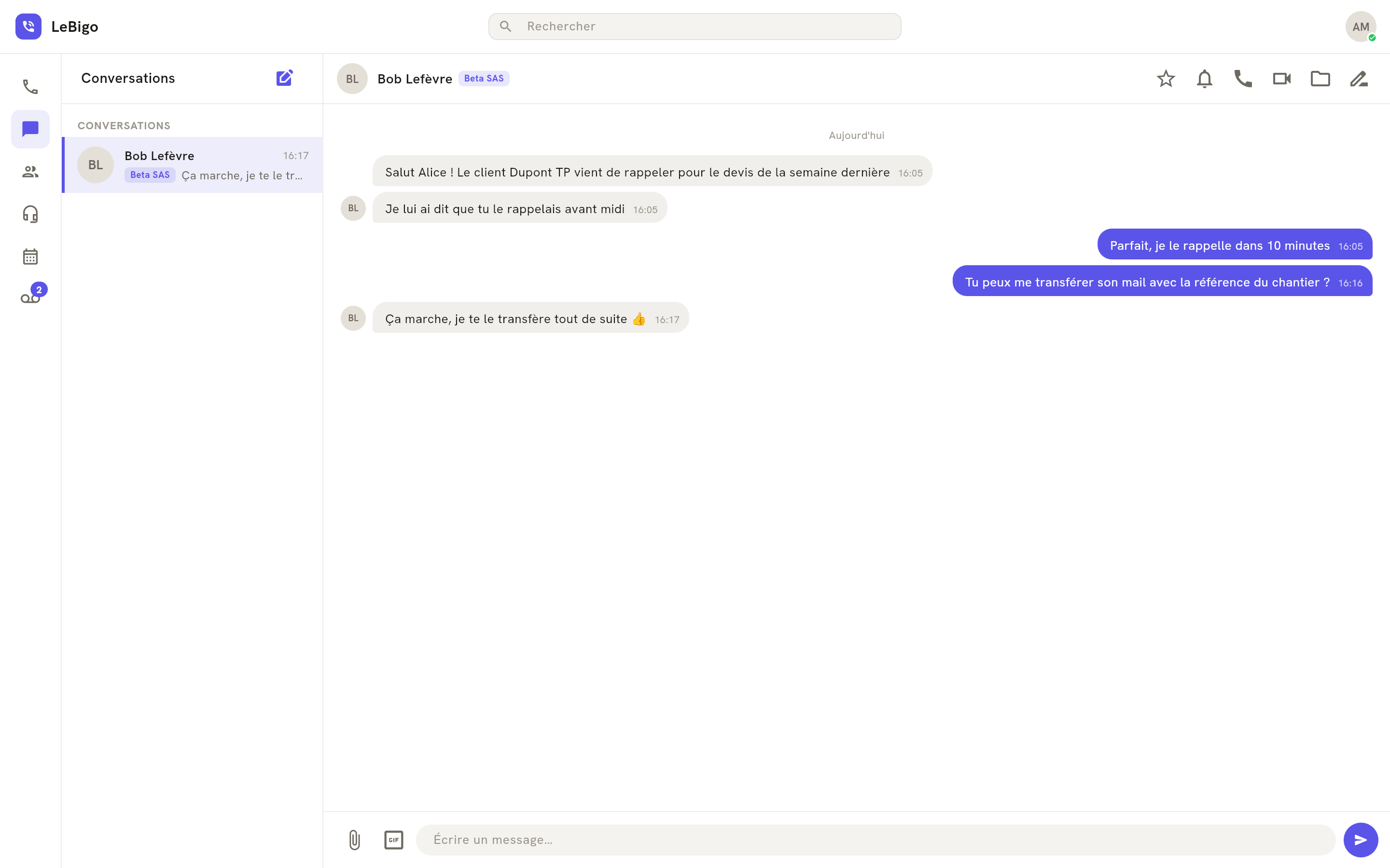 Conversation entre Alice et Bob