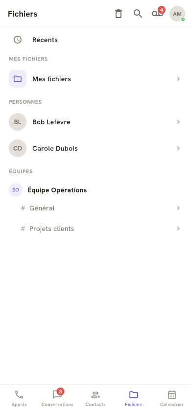 Espaces Fichiers sur mobile